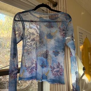Y2K mesh flash tattoo 90s long sleeve